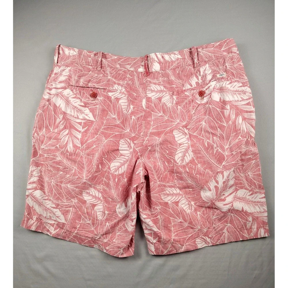 IZOD Saltwater Men's 40 Pink Tropical Palm Leaf Shorts Beach Resort Chino Casual